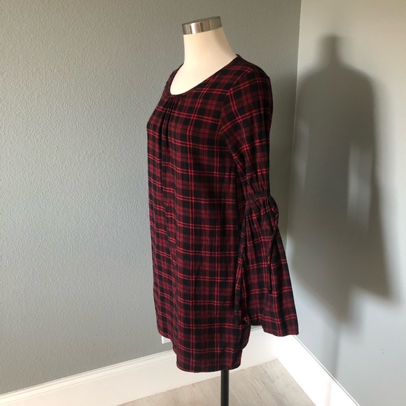 2 Hearts Plaid Flannel Bell-Sleeve Shift Dress - Picture 7 of 16